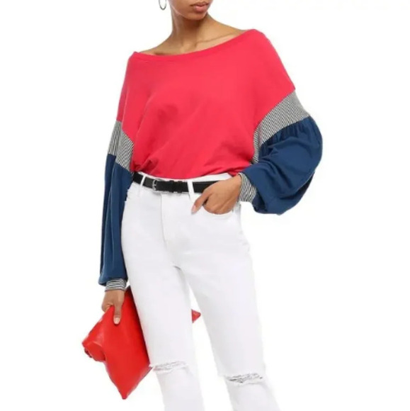 Current/Elliott Tops - Current Elliott The Two Step Striped Cotton Jersey Long Sleeve Relaxed Fit Top